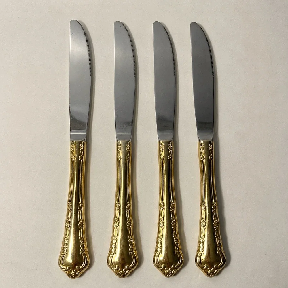 Rogers Bros 1847 Gold Reflection 4 Dinner Knives Gold Electroplate Stainless